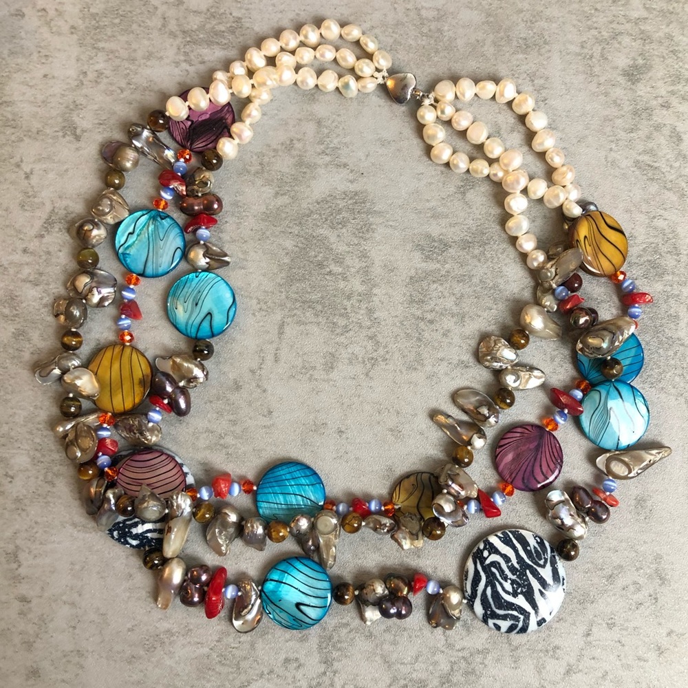 Colorful multi strand freshwater pearl necklace - Picture 5 of 6